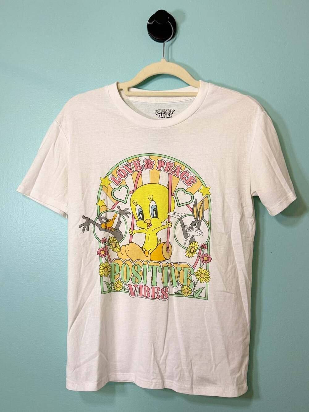 Looney Tunes Love And Peace Positive Vibes T-Shirt Size XS White